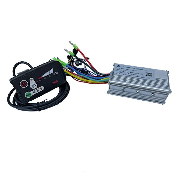 6-tube electric bicycle scooter controller with dimensions 9cm by 5cm by 3cm, showing connections for 24V to 48V systems