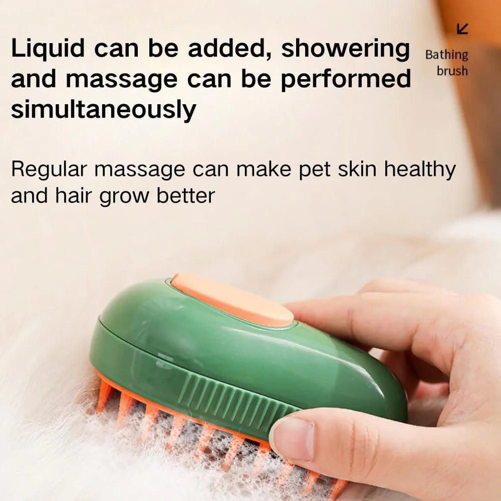 Green and white cat steam brush with water spray function, measuring 11cm by 7.5cm by 5.5cm