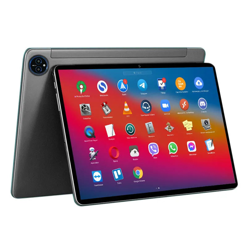 10-inch tablet PC in bare metal blue colour with optional leather keyboard case