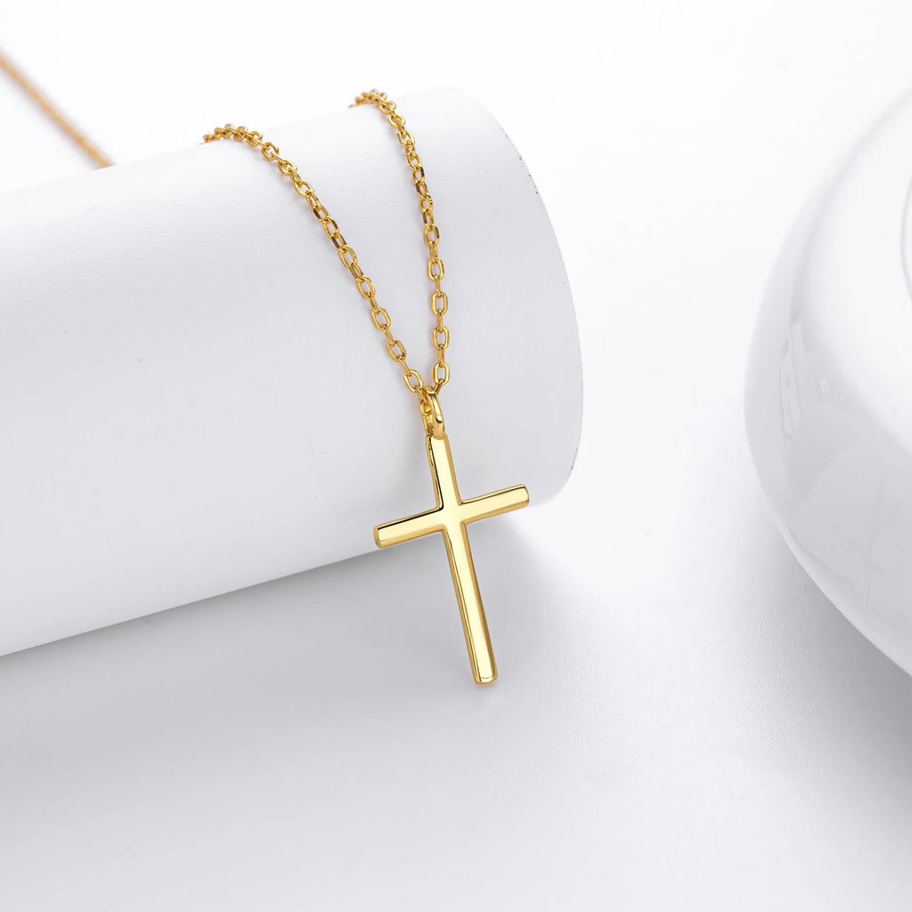 S925 sterling silver necklace with cross pendant on adjustable 41-50cm chain in gold electroplated finish