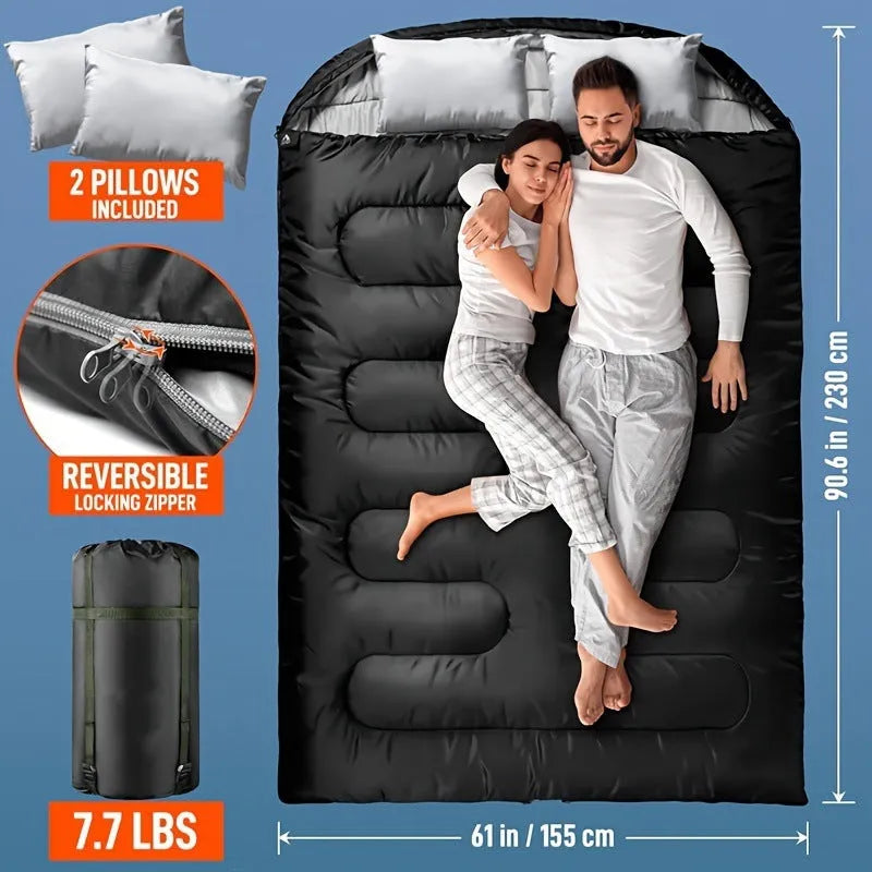 Portable seven-in-one sleeping bag, 90.6in by 61in, polyester, Black Double or Rhinestone Blue Double