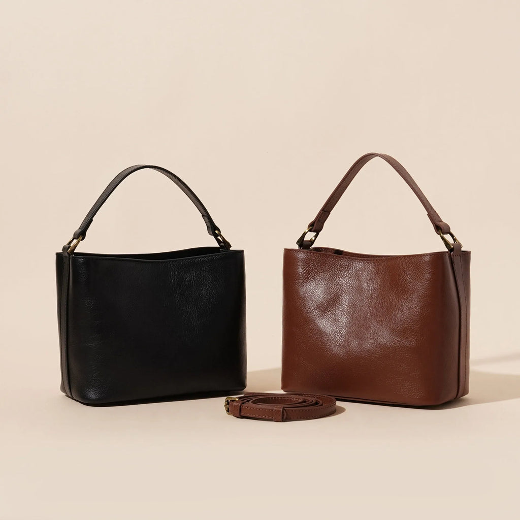Sugar Brown genuine cowhide leather women's vintage casual shoulder handbag with square shape and sewing thread detailing