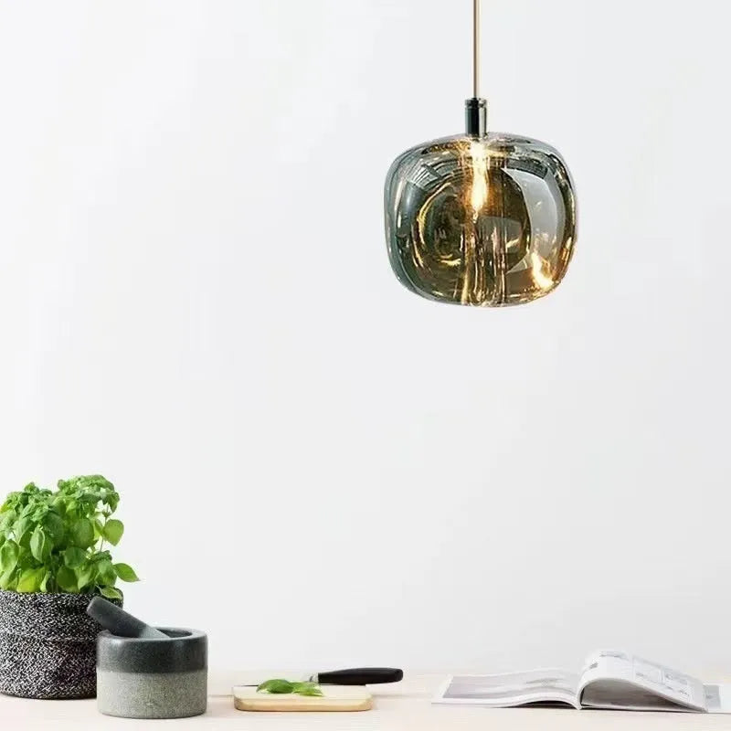 Postmodern crystal chandelier in Nordic style, available in small or large and amber, clear light, or smoky gray, 220V
