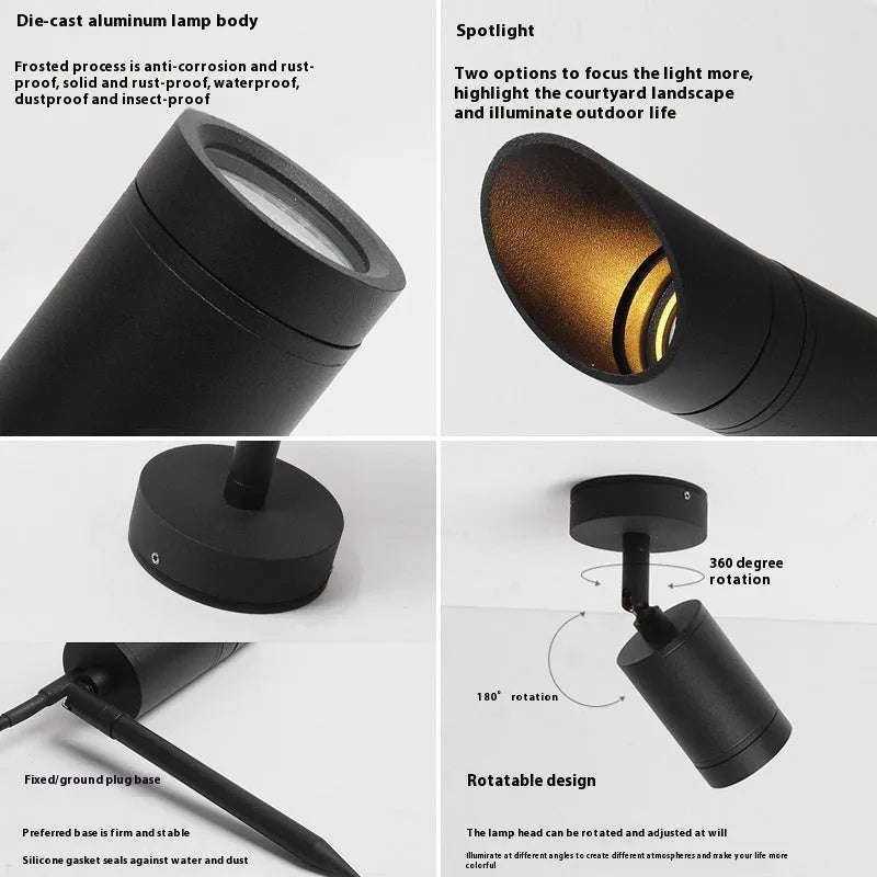 Outdoor aluminium ground lamp with IP65 waterproof rating for garden and courtyard illumination