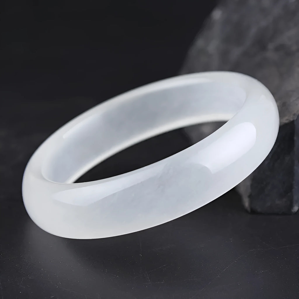 Gao Bing Jade ice-like white bracelet in modern simplicity style, showing flat rod and round rod options.