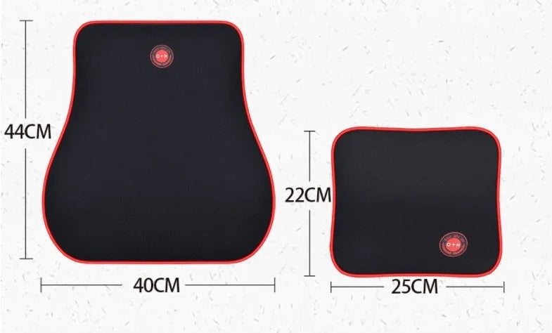 Car headrest neck protector and waist support set in black, coffee, grey or red with polyester cover and memory foam filling