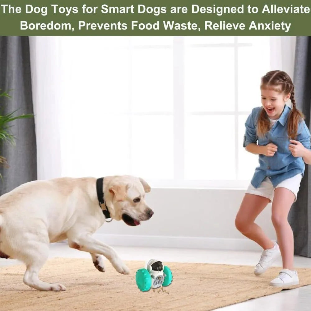 Dog treat dispenser toy with roller design in various colours, showing dimensions of 141mm x 83mm x 114mm for small pets