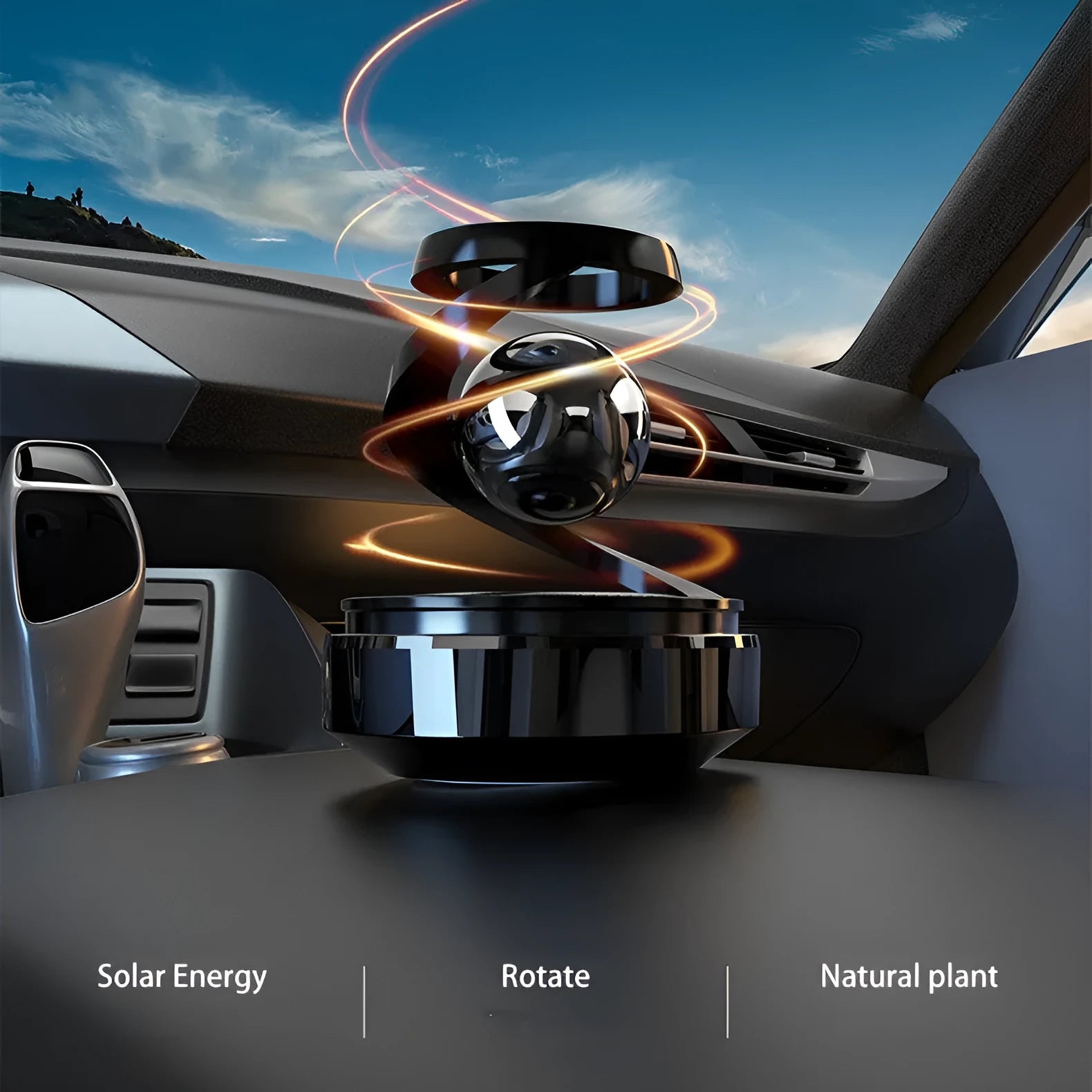 Solar-powered car perfume with decorative design and fragrance dispenser for vehicle interiors