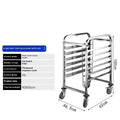 Stainless steel baking tray rack with lock, holding six 40x60cm trays