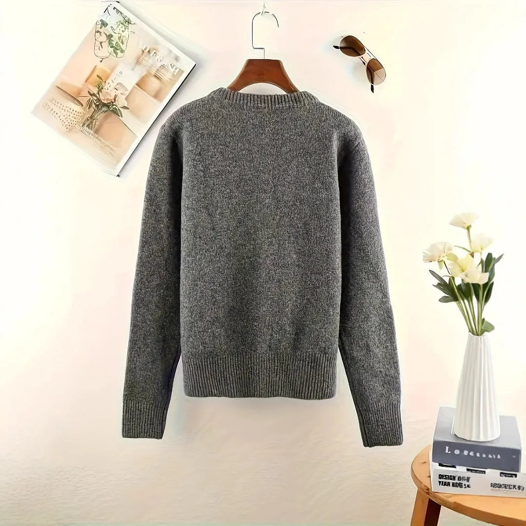 Women's dark grey button-front polyester cardigan with 50cm length and long sleeves for commuter wear