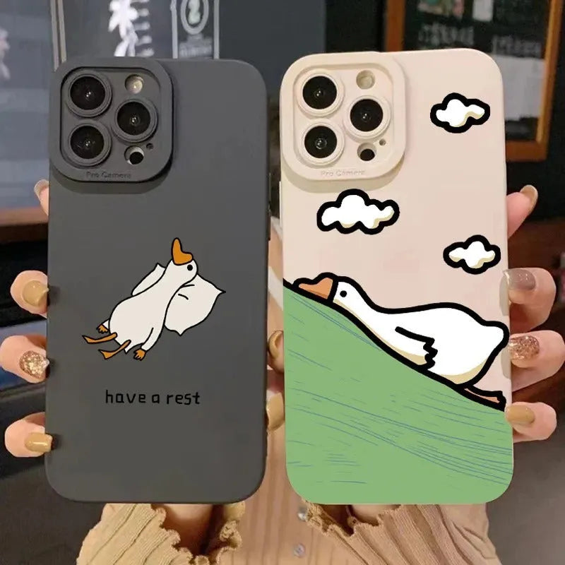 Cartoon duck design silicone phone case for Apple iPhone in black, white or blue colour options