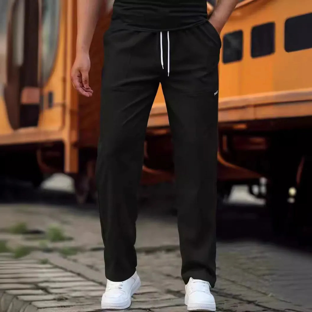 Men's light grey polyester trousers for spring and autumn casual wear