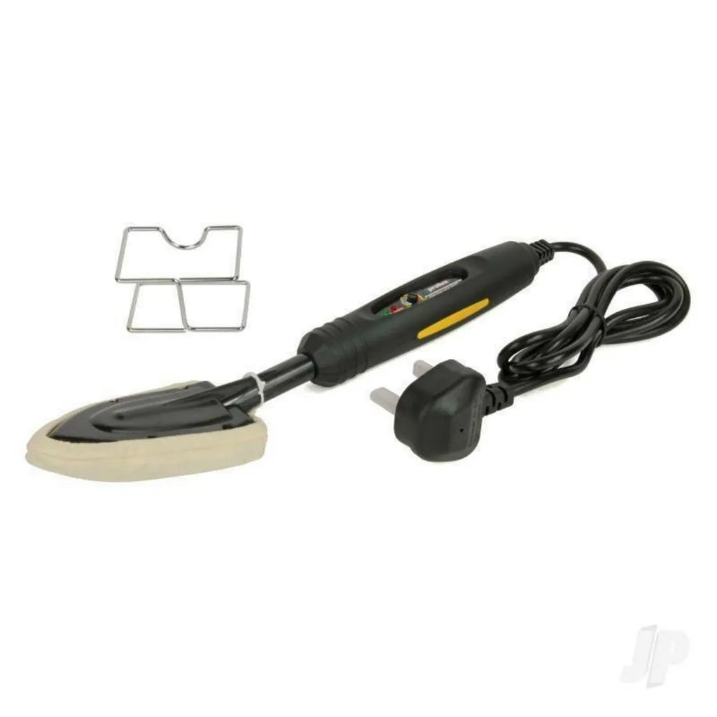 Electronic temperature control hot iron with PTFE-coated plates, TPR handle, adjustable 100-220°C display, and heat-resistant bracket