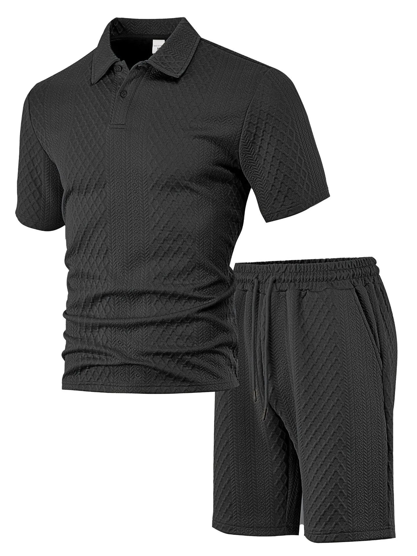 Men's patterned cloth casual short sleeve suit with matching trousers in multiple colour options