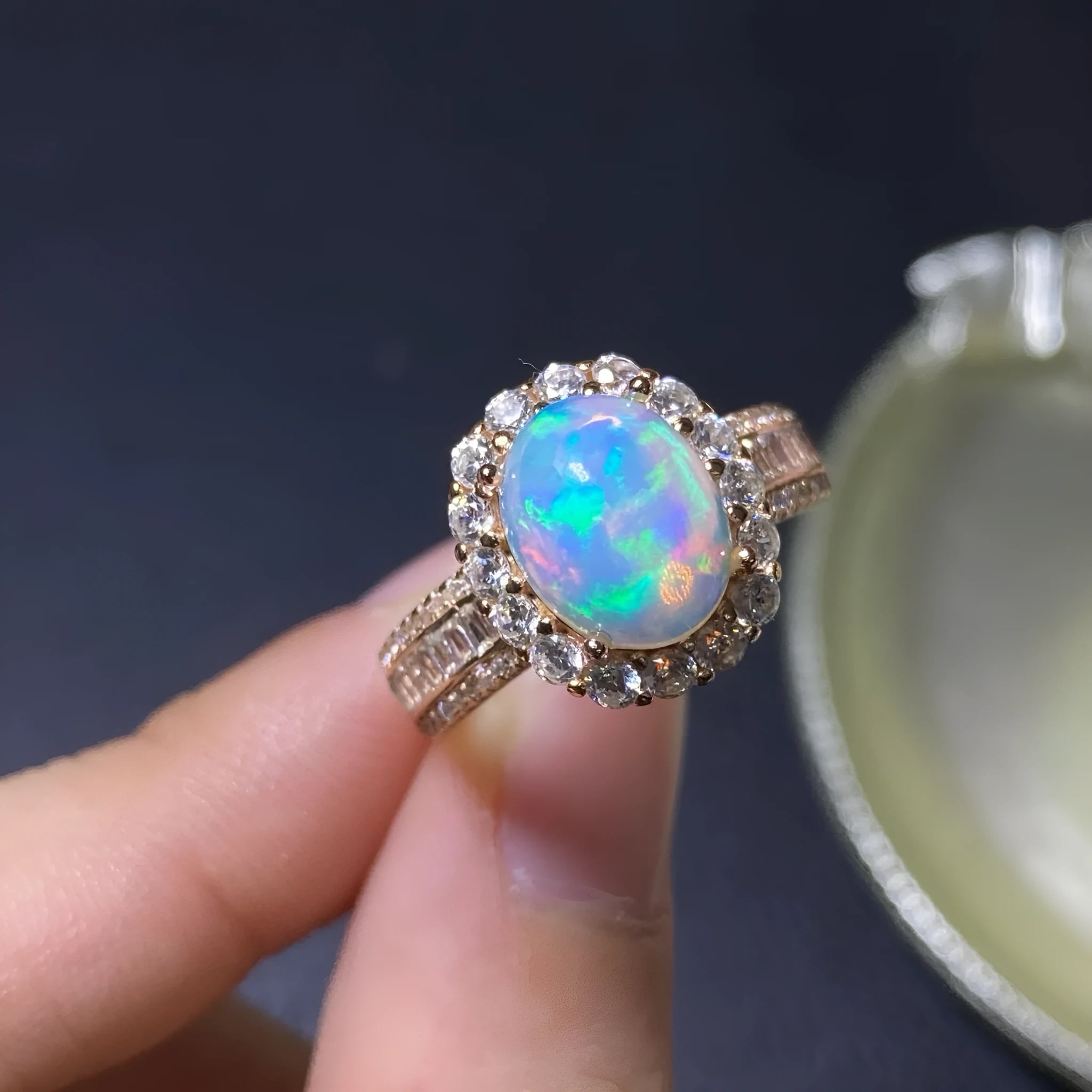 Natural opal handmade ring with adjustable open design in 925 silver with three colour finish options