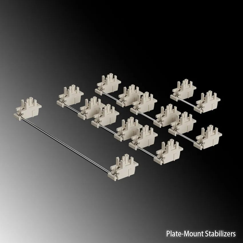 Keyboard shaft mechanical keyboard accessories showing black and milky white stabilisers for 6.25U and 7U spacebars