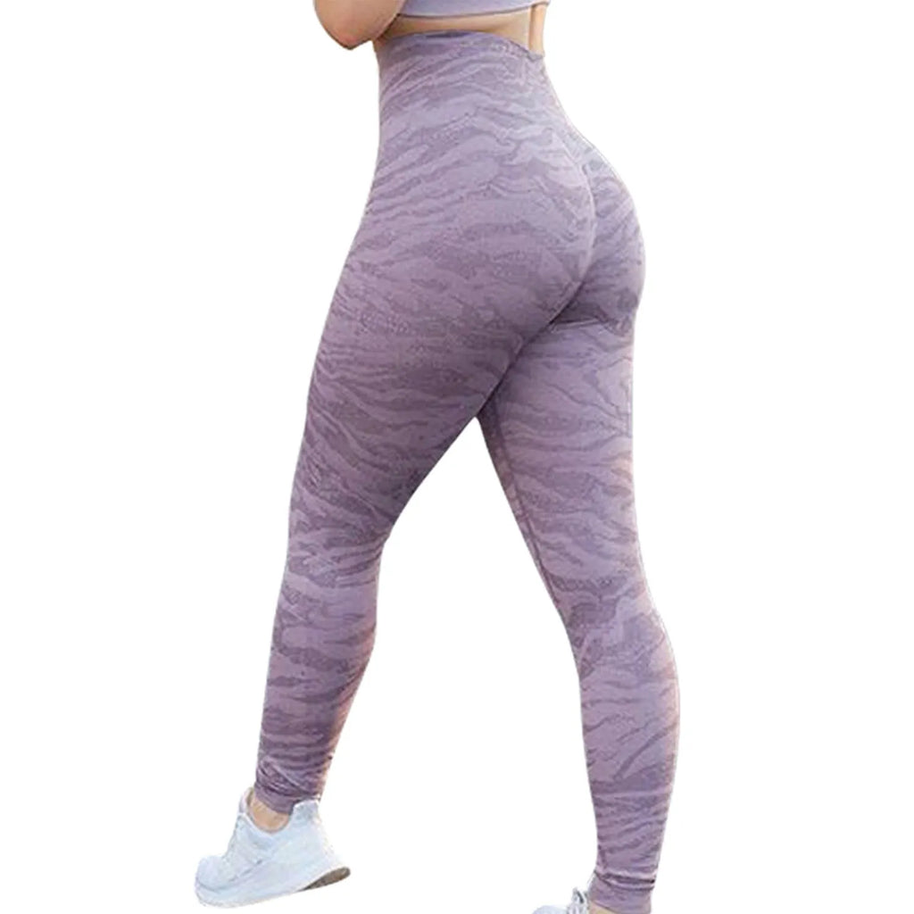 Women's push-up booty leggings in blue leopard print, size M, for gym and yoga workouts