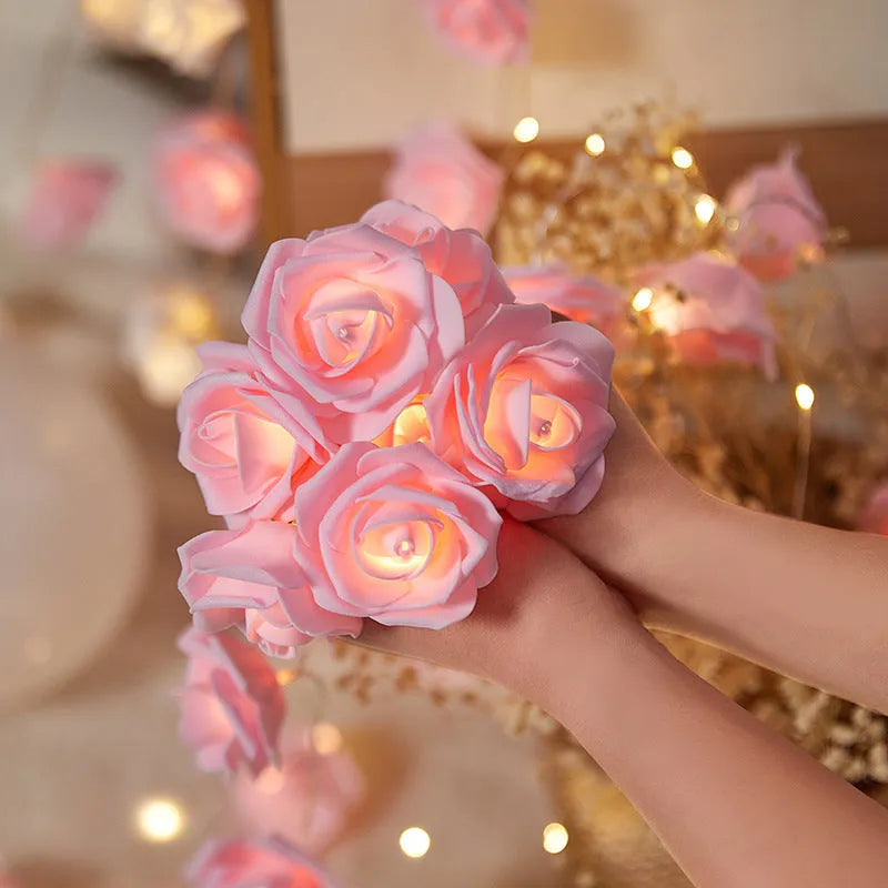 Battery-powered LED rose lights with PV foam construction for indoor holiday decoration in multiple colour options