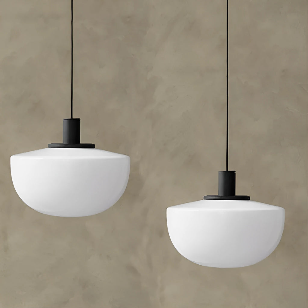 Milky white glass single-head pendant light, 22cm or 35cm diameter, simple modern droplight for kitchen island or dining table