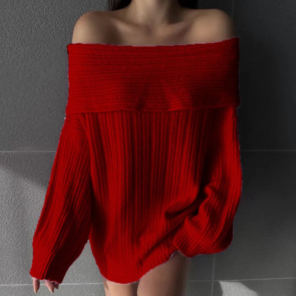 Women's loose fit long sleeve pullover sweater in acrylic fibre, shown in black colour.