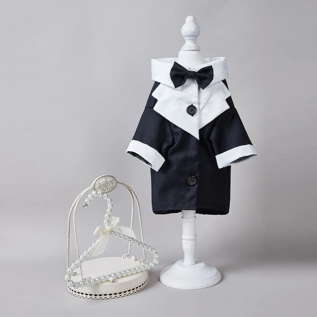 Chinese style four-legged wedding suit for dogs in polyester with black, dark blue and grey colour options