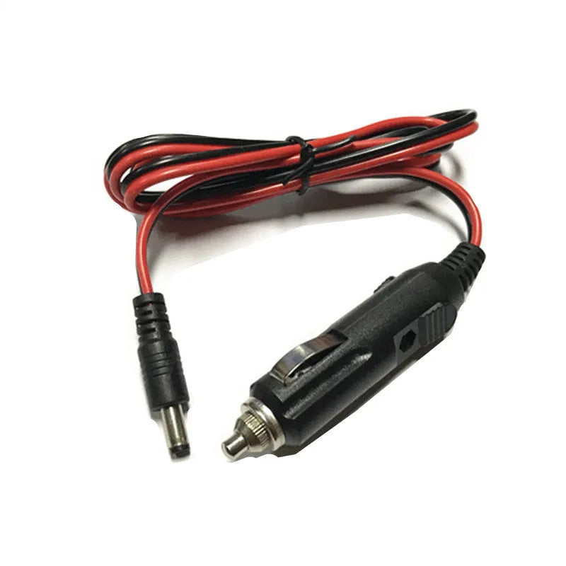 Black 12V car cigarette lighter to DC5.5 power cable with fuse and indicator light, 1.2 metres long