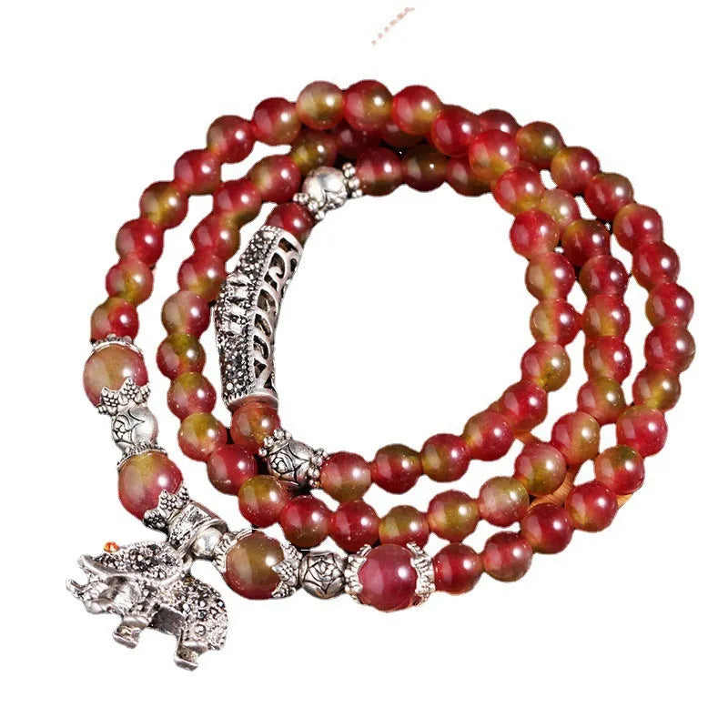 Handcrafted watermelon crystal bracelet with Chinese knot in 6mm or 8mm bead sizes