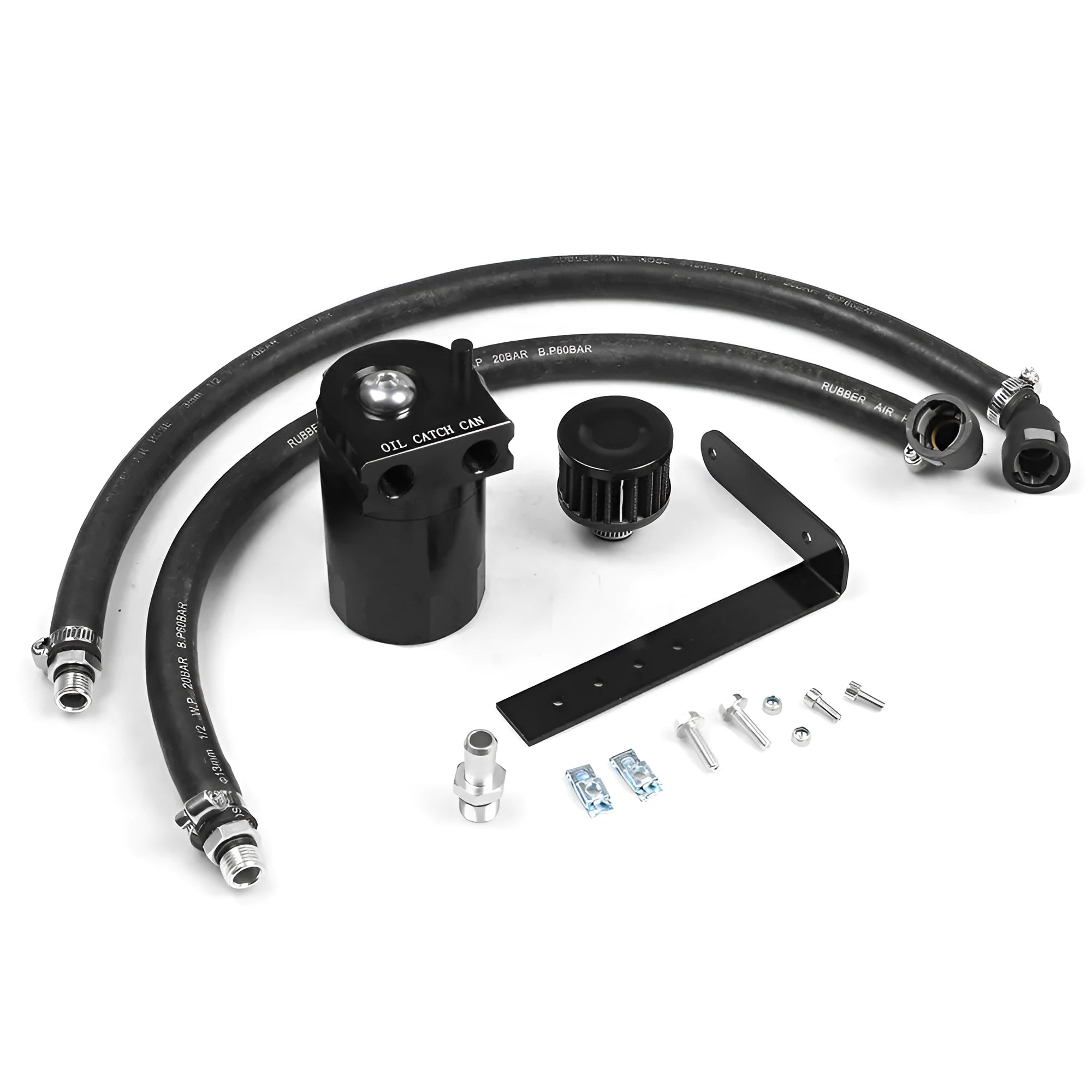 Aluminium alloy oil catch can for Ford Expedition in black, red, blue, and silver colour options.