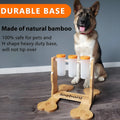Wooden dog puzzle toy treat dispenser measuring 31x30x20cm with compartments for canine mental stimulation