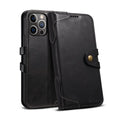 PU flip wallet phone case in black, brown, red, or blue for iPhone 13 and iPhone 12 models