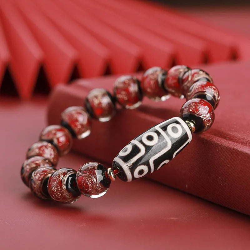 Handcrafted Chinese-style bracelet with ancient five-colour multi-treasure snake beads in colourful coloured glaze