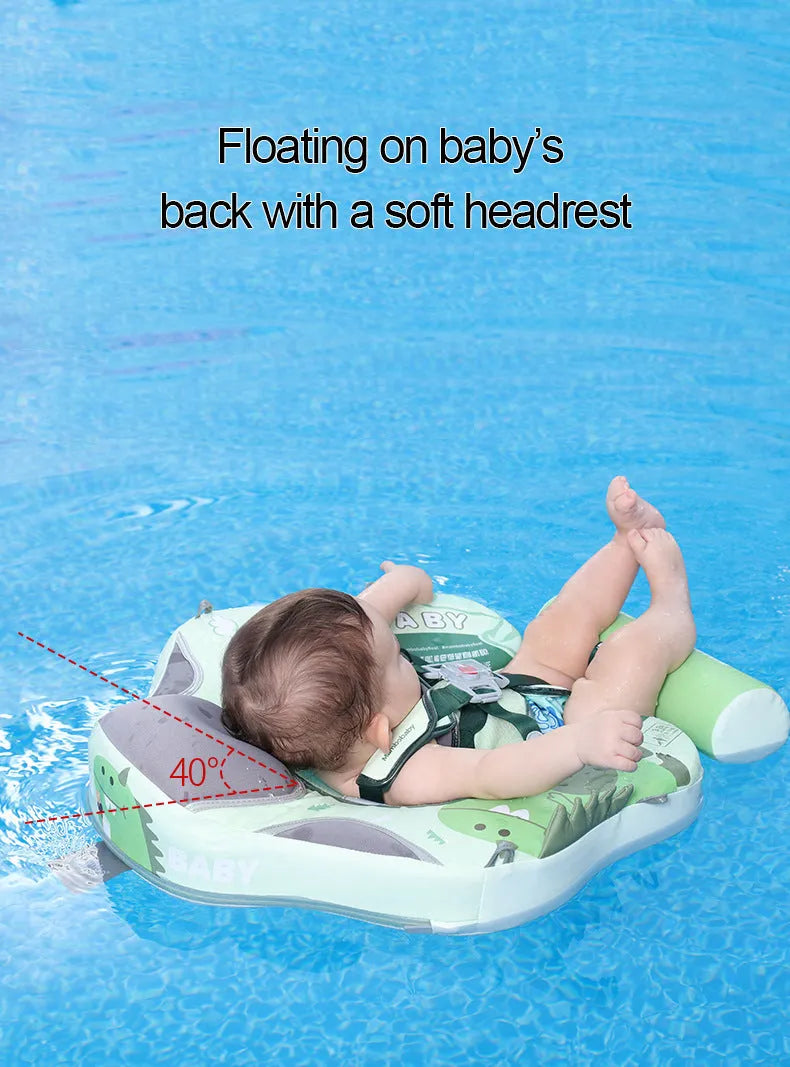 Avocado green dinosaur baby floating swimming ring with sun shade for children 3-24 months