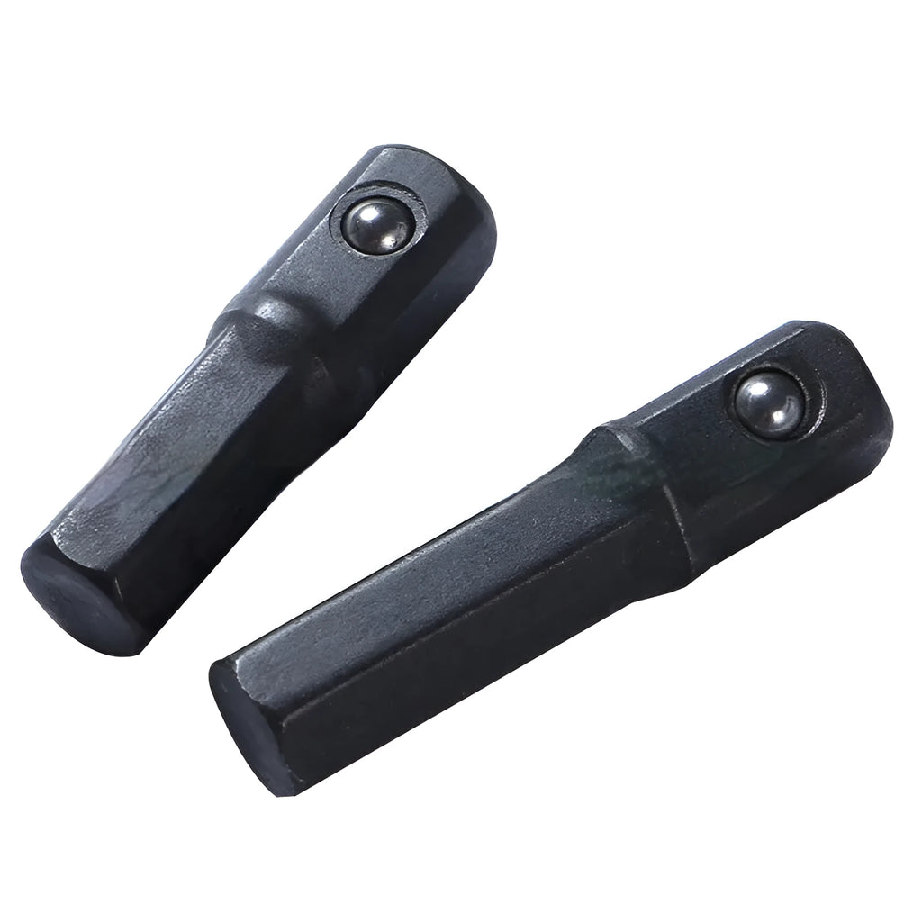 Hexagonal handle to square head socket extension rods in chrome vanadium steel with blackened surface, set of 8 pieces including long and short rods.