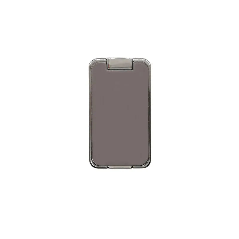 Foldable mobile phone holder with retractable ring buckle in zinc alloy, showing adjustable angle for devices