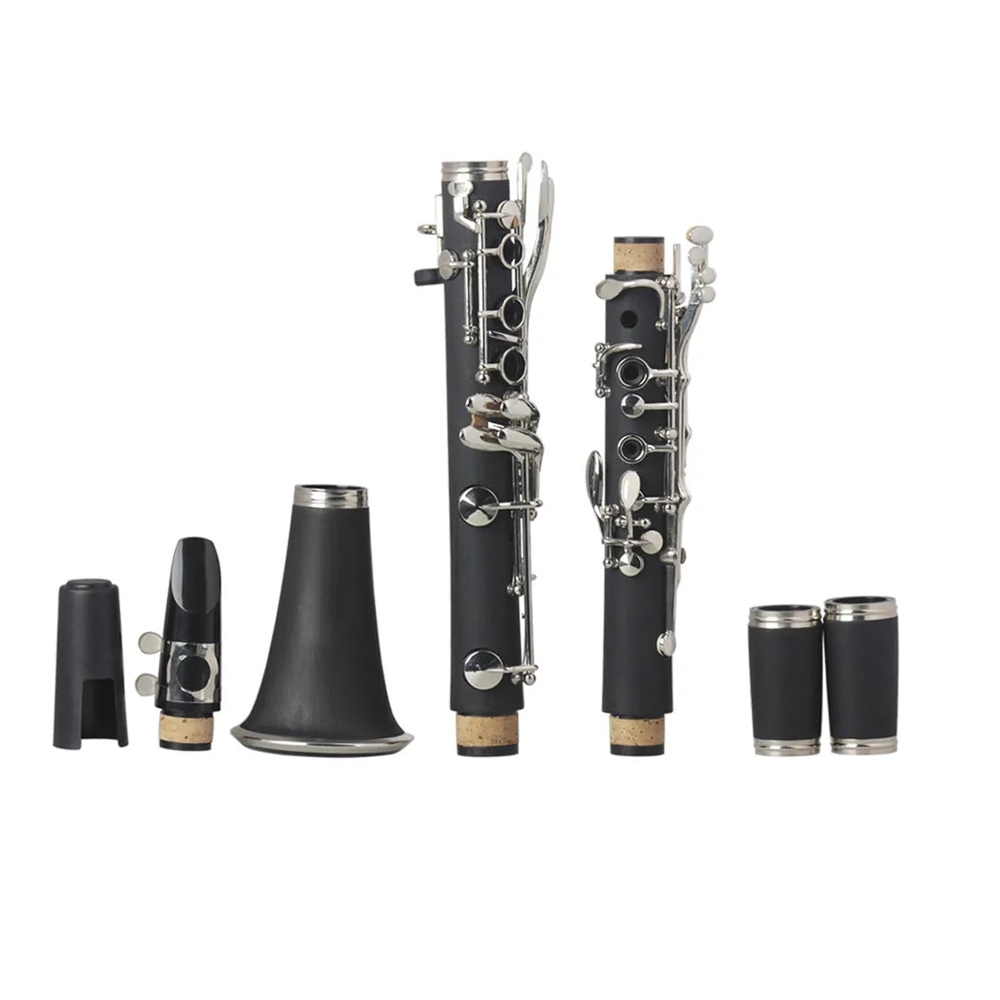 Black Bakelite clarinet with 17 nickel-plated keys, 67cm long, for beginner music practice