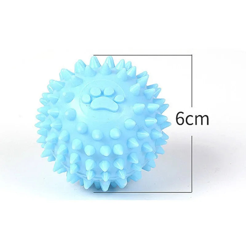 Blue TPR footprint-shaped dog chew toy for tooth cleaning, 6cm in diameter.