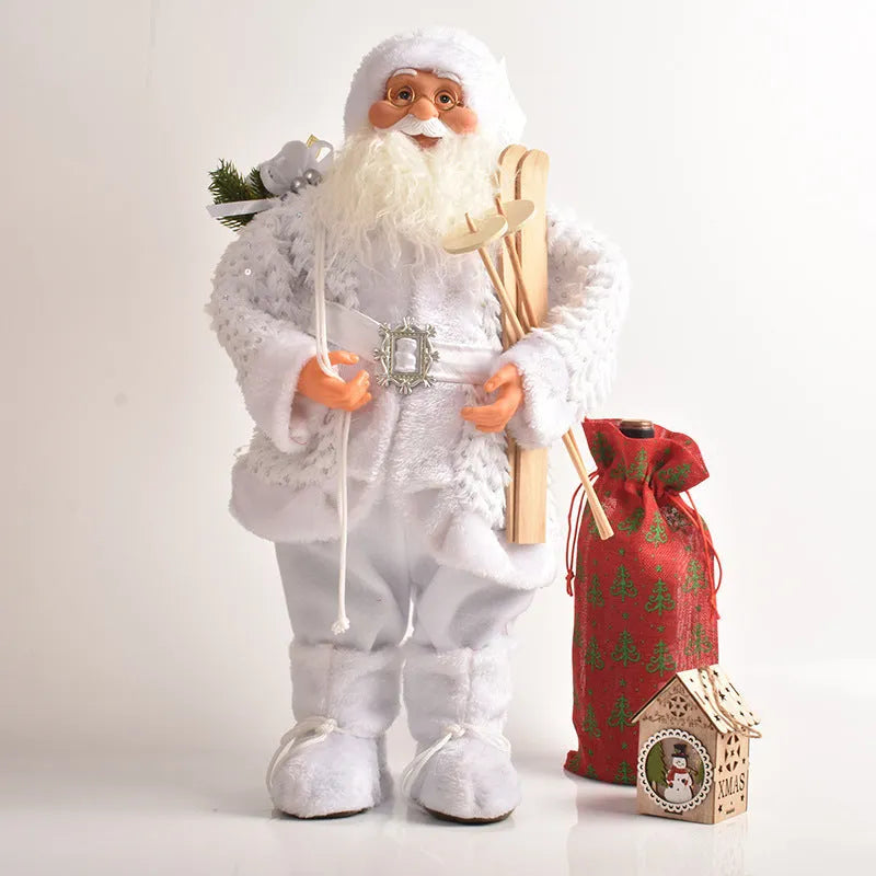 30cm Christmas doll in plastic and cloth, boxed, with Santa or snowman design and optional red or silver sequins