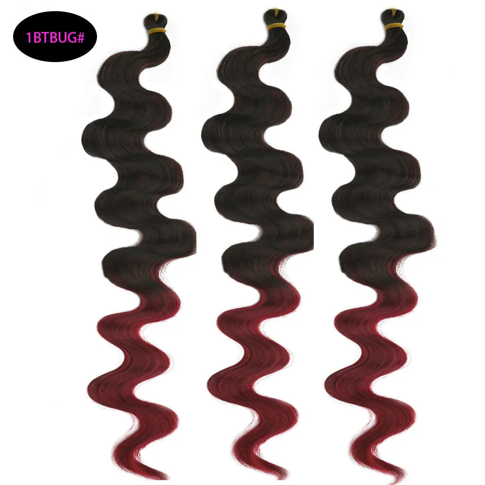 Wine red long synthetic wig extension with big wavy texture on a white background