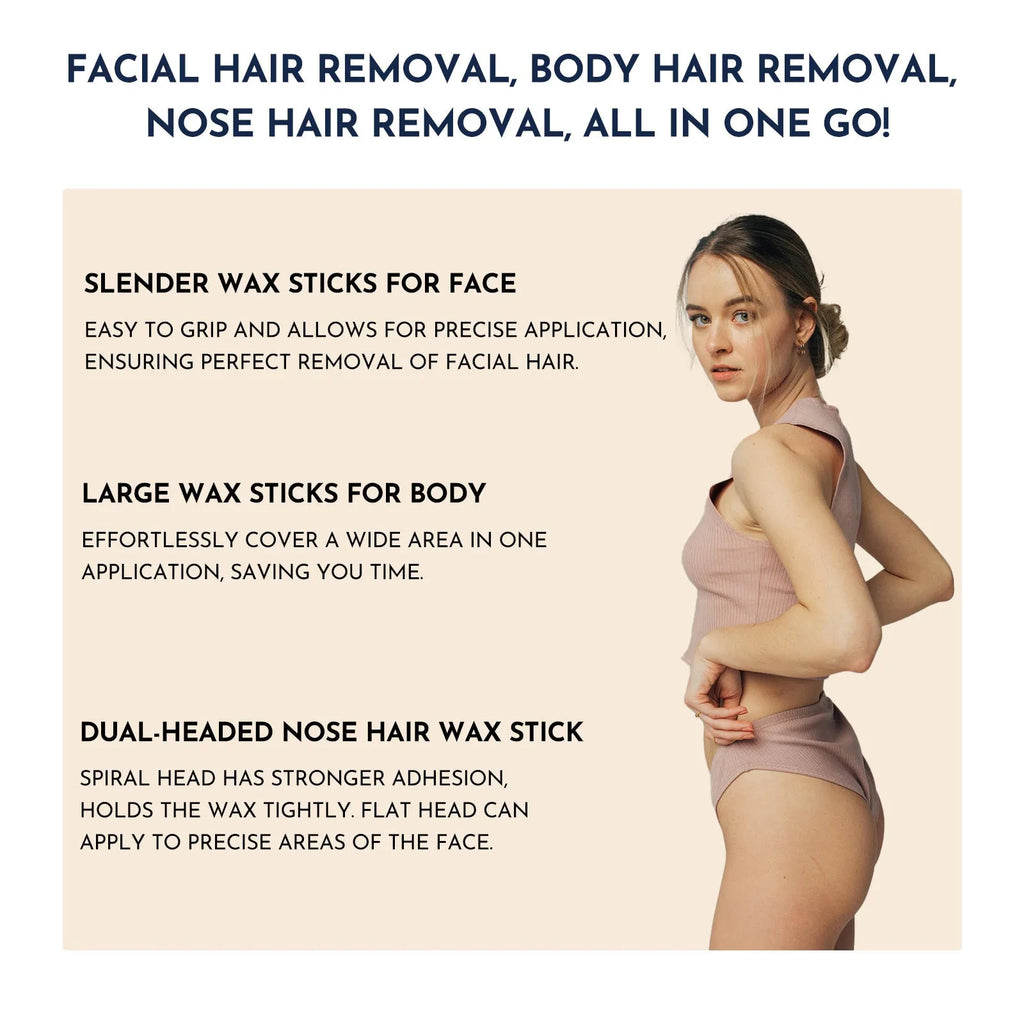 WUWUVISTA waxing kit with 200cc warmer, wax beads, and 63 pieces for home hair removal