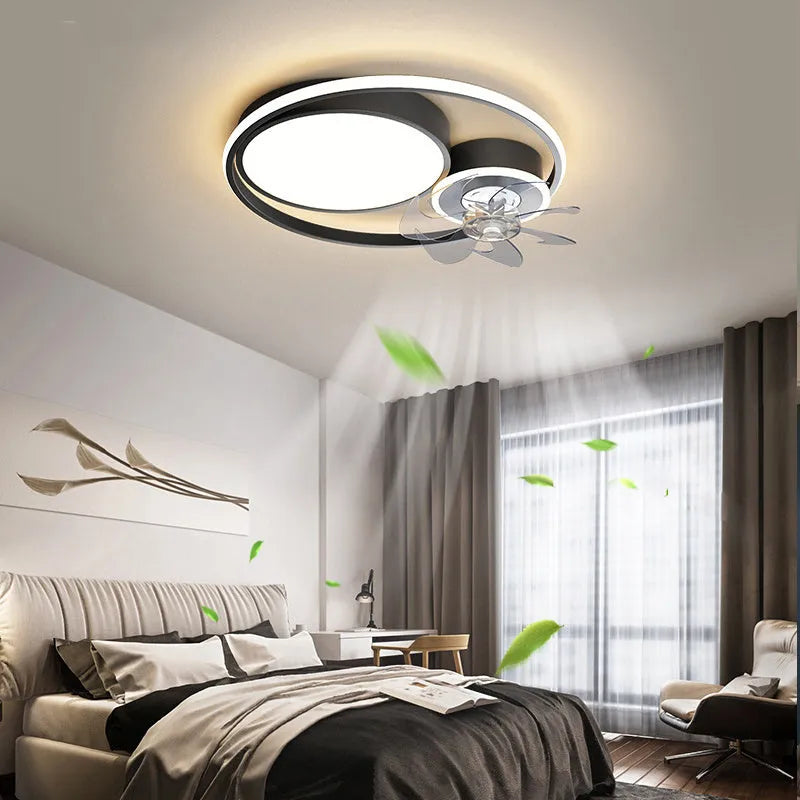 Nordic Light 48cm ceiling fan light with metal blades and acrylic lampshade in black or gold finish