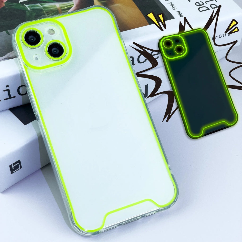 Glow in the dark Christmas phone case for Apple iPhone with soft TPU shell in green, orange, blue, yellow, and pink colours