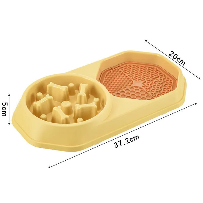 Blue slow feeder dog bowl with puzzle design, non-slip pads, and 37.2cm diameter for small to medium dogs