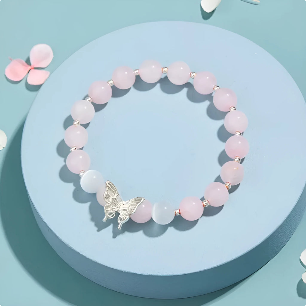 Women's crystal butterfly bracelet with cat eye design in bow shape showing three colour options