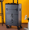 Water Cube Black rolling makeup storage box, aluminum wheeled beauty artist suitcase and barber toolbox, 70 x 46 x 31.5 cm
