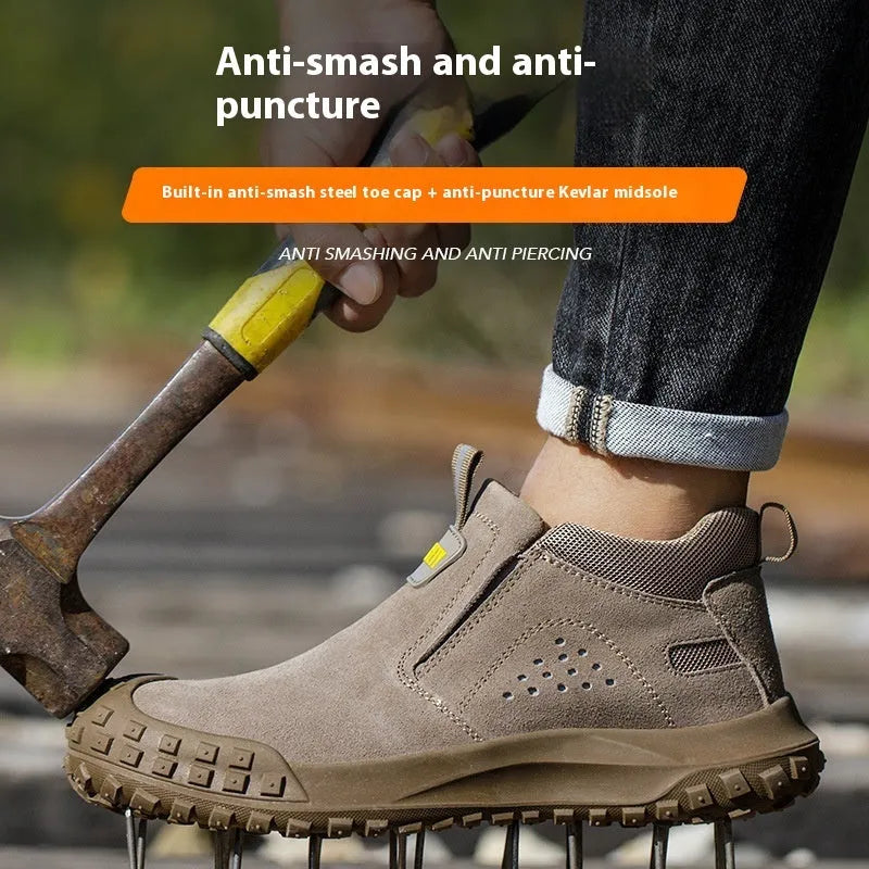 Mid-calf steel toe safety work boots for welding and industrial construction sites