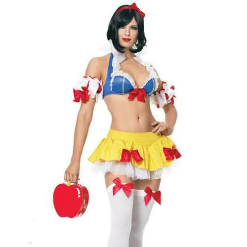Anime Snow White costume dress set with headdress, top, skirt and sleeves for Halloween cosplay