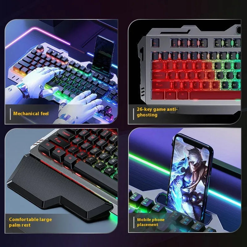 Aluminium alloy mechanical keyboard with programmable control knob in metal grey with rainbow backlighting