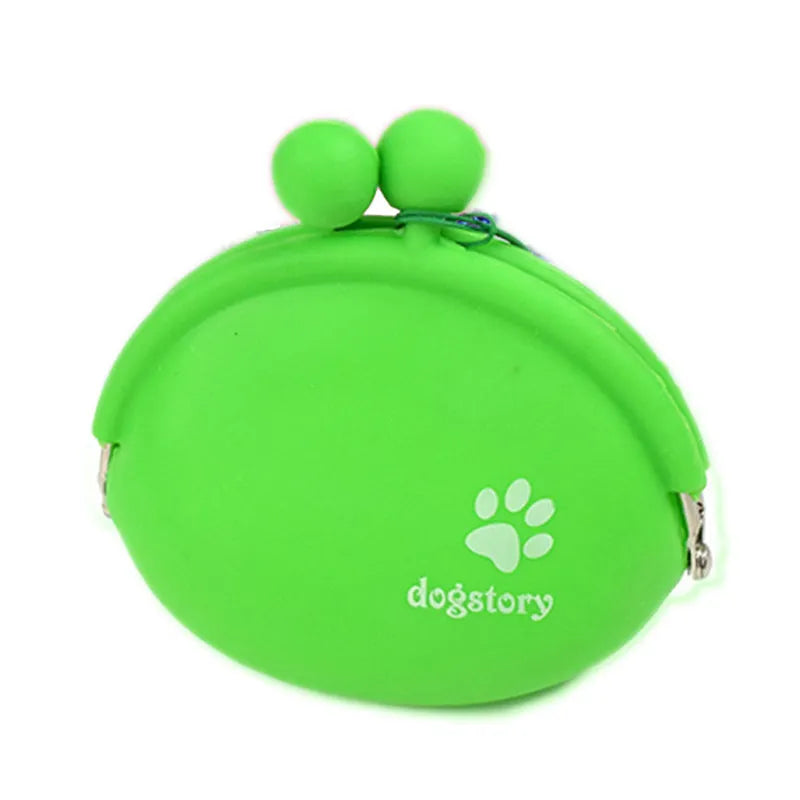 Yellow silicone dog treat bag with hook-and-loop waist attachment, measuring 9 by 9.5 cm