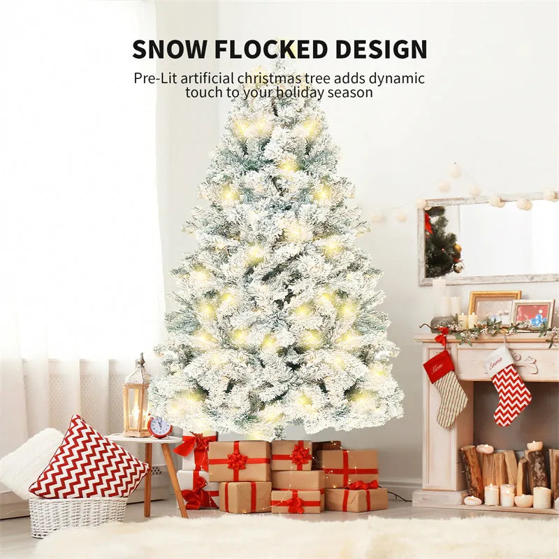 PVC artificial snow-covered Christmas tree on a metal stand