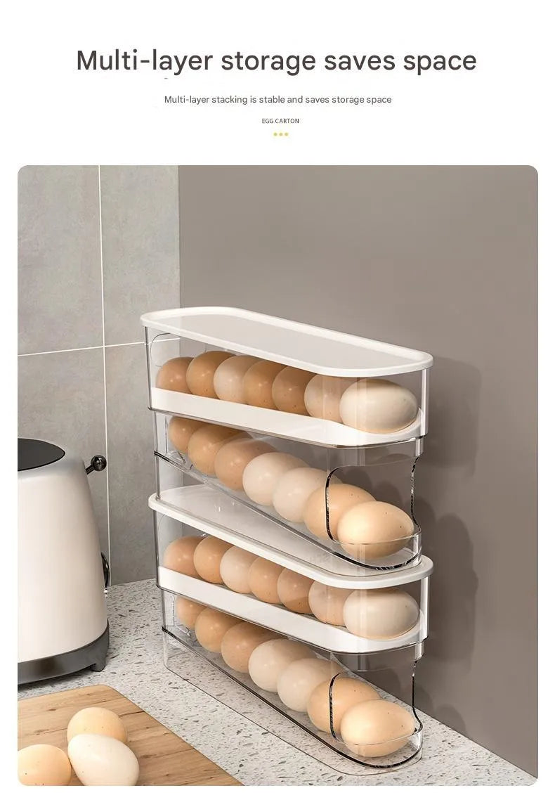 Transparent white refrigerator slide-out egg tray with automatic dispenser mounted on refrigerator door